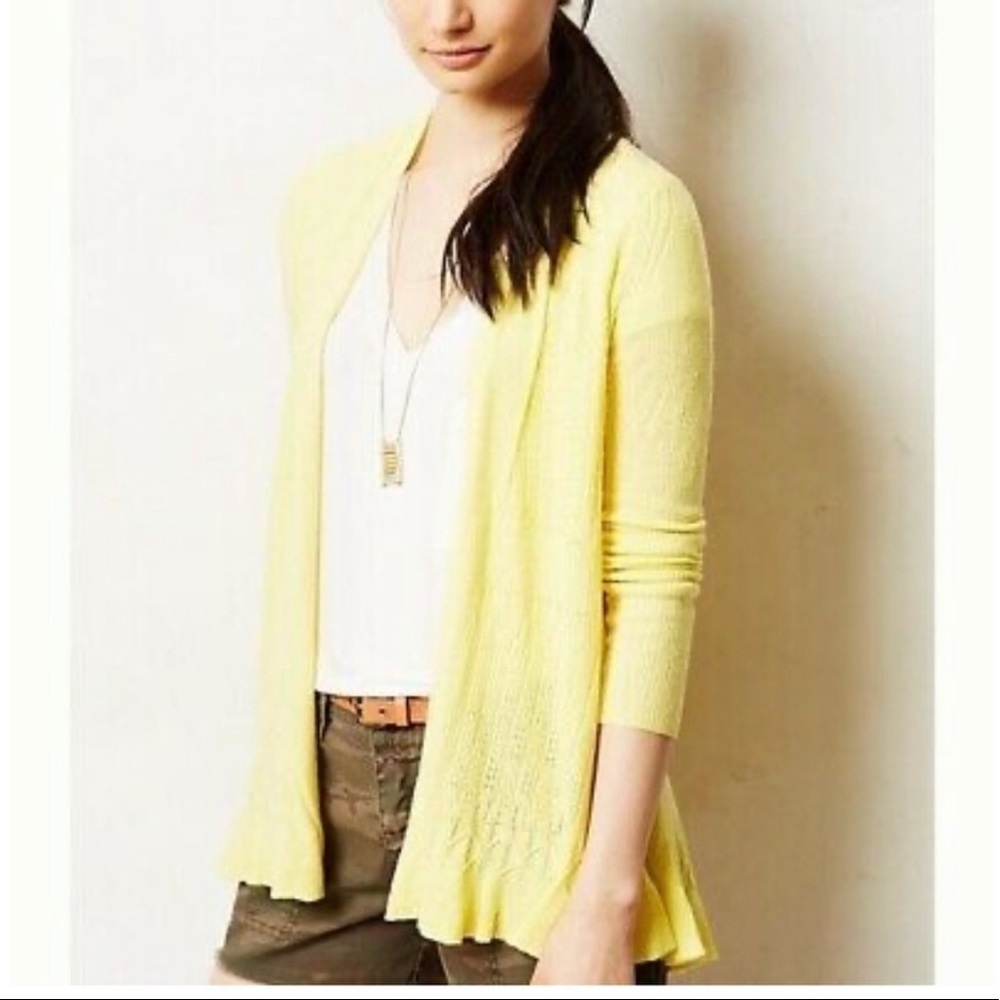 Anthropologie Sparrow Yellow Belt Sweater Cardigan Knit Lightweight